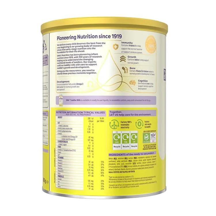 شیر خشک اس ام ای Sma شماره1 تا 3 مدل TODDLER MILK ( قوطی 800 گرمی )