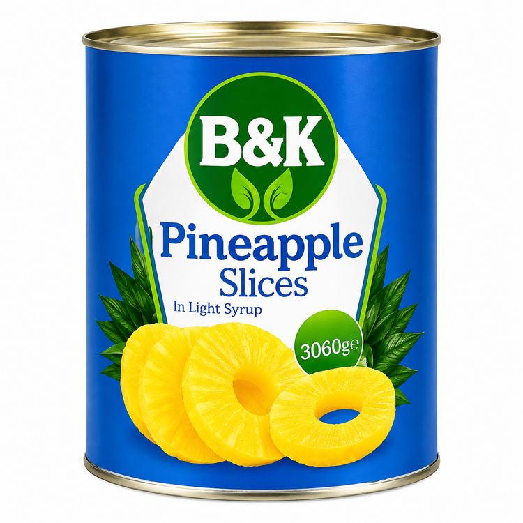 کمپوت آناناس حلقهای B&K وزن ۳۰۶۰ گرم وارداتی محصول تایلند